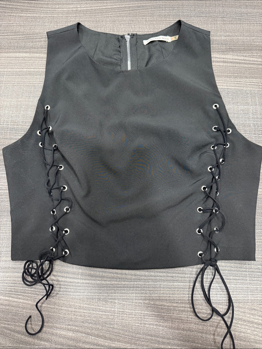 Mustard Seed Black Lace-Up Crop Top and Lace-Up Skirt - set
